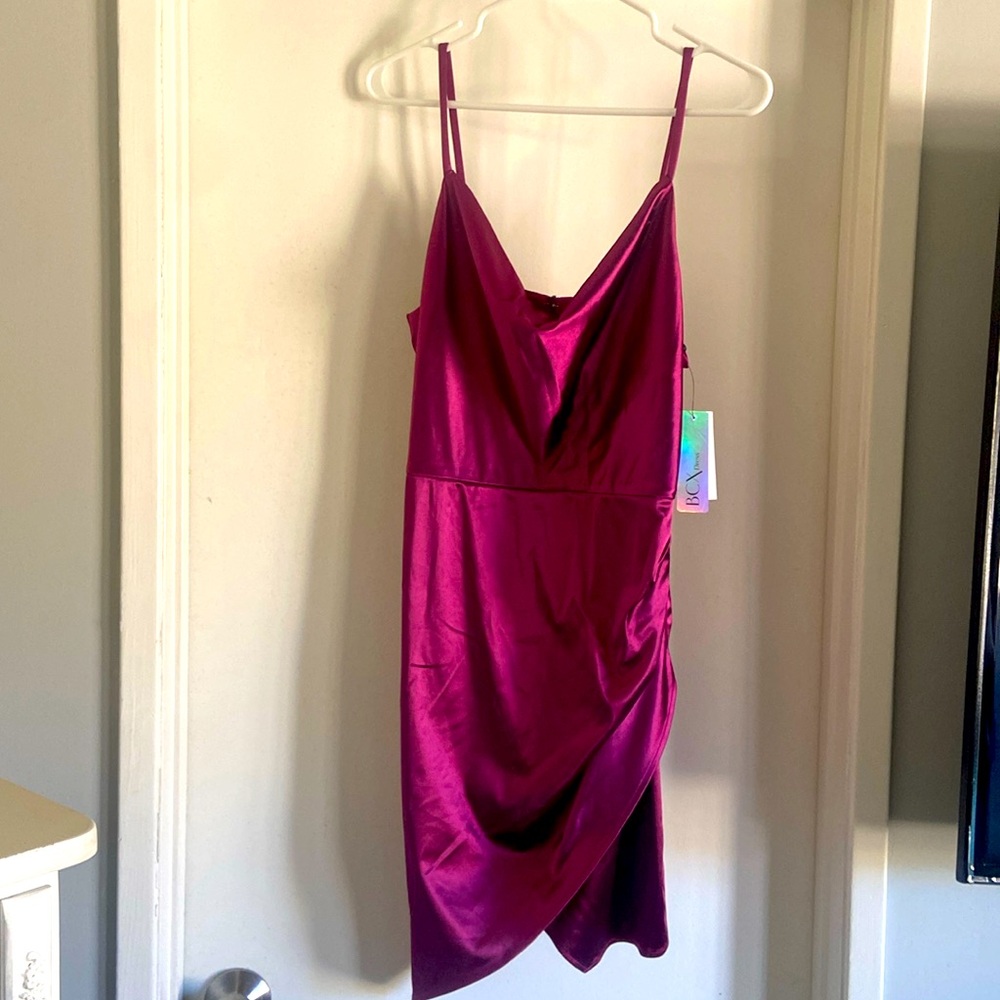 NWT New BCX magenta satin asymmetrical sheath dress juniors  Sz 11